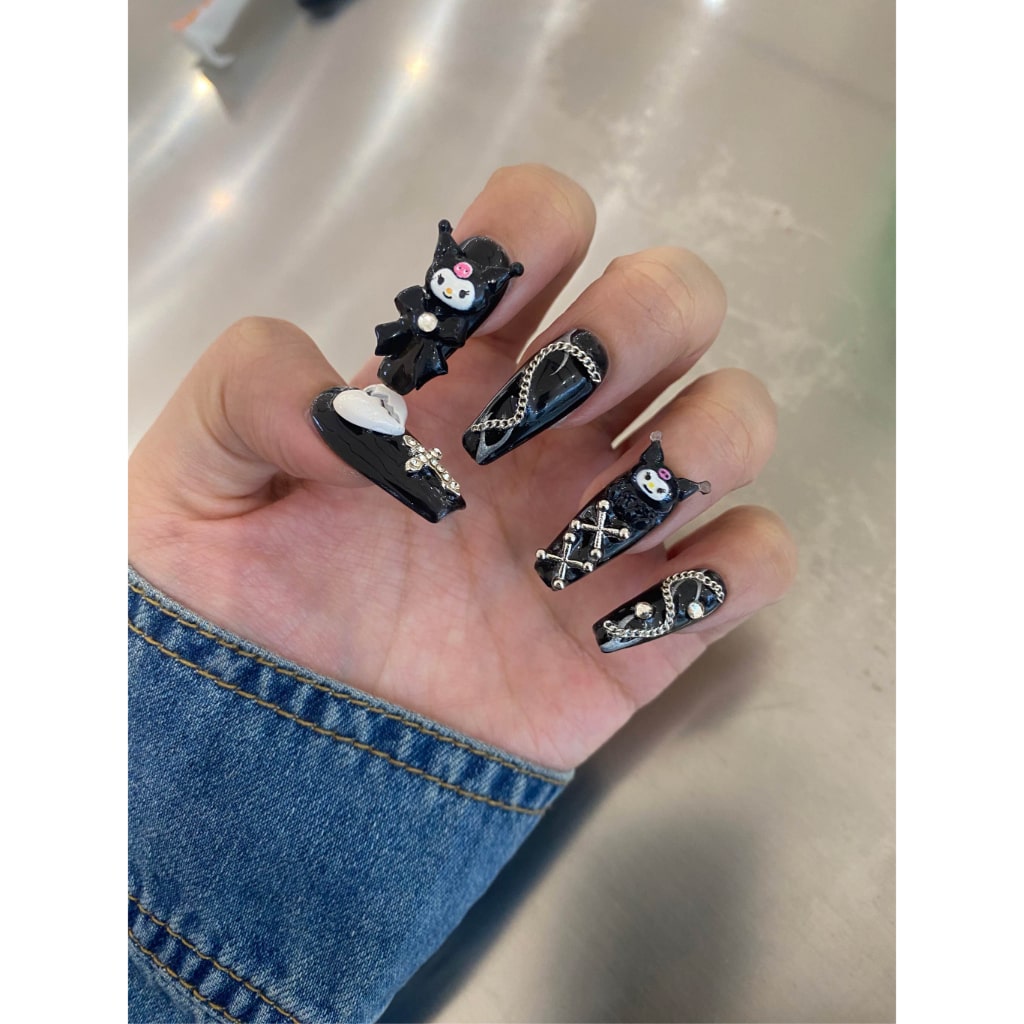 Cartoon KuKu nails with Rhinestone,Broken Heart Charms,Chain,Cross ,NK