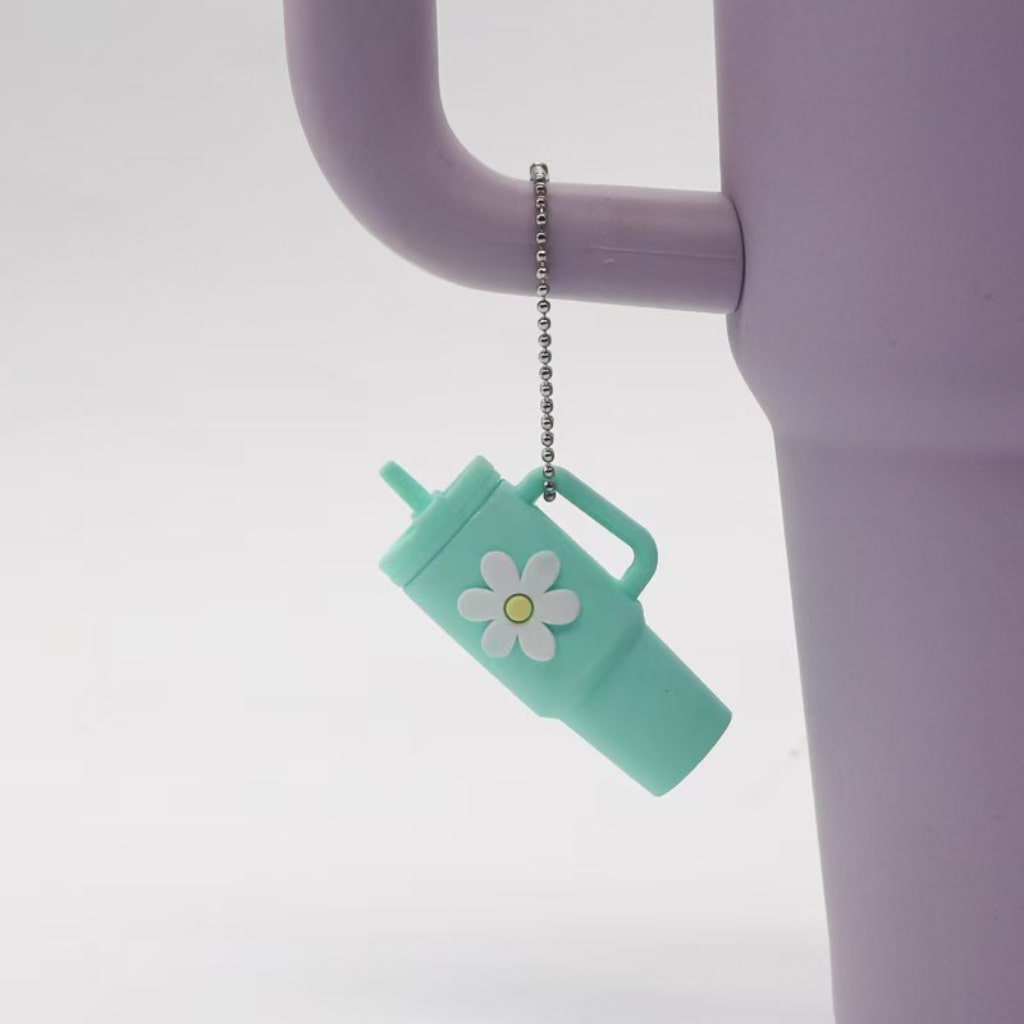 Silicone Mini Tumbler Keychains With Flowers,13 colors,Random Mix