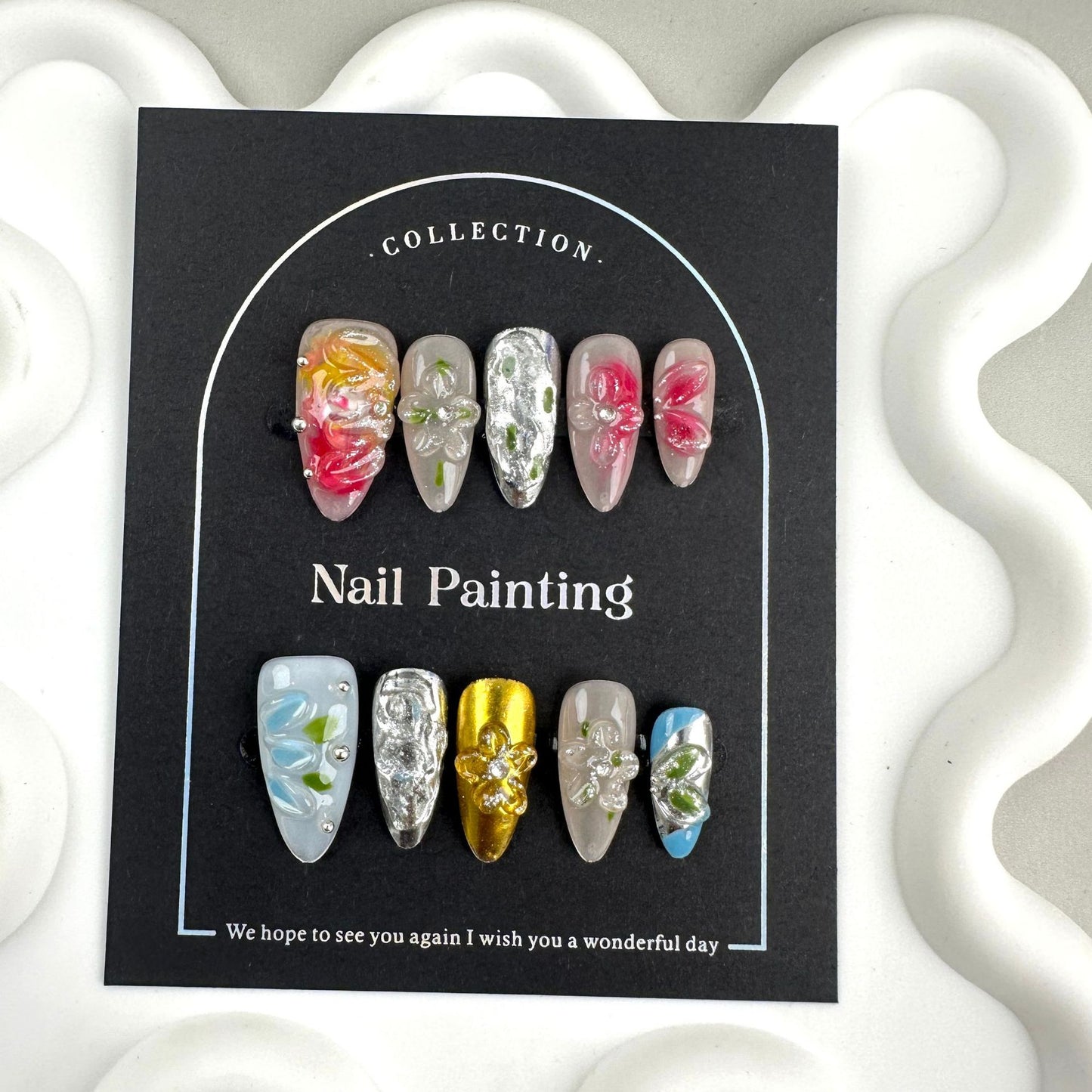 3D Flower nails with Glitter,Colorful Tones,CY