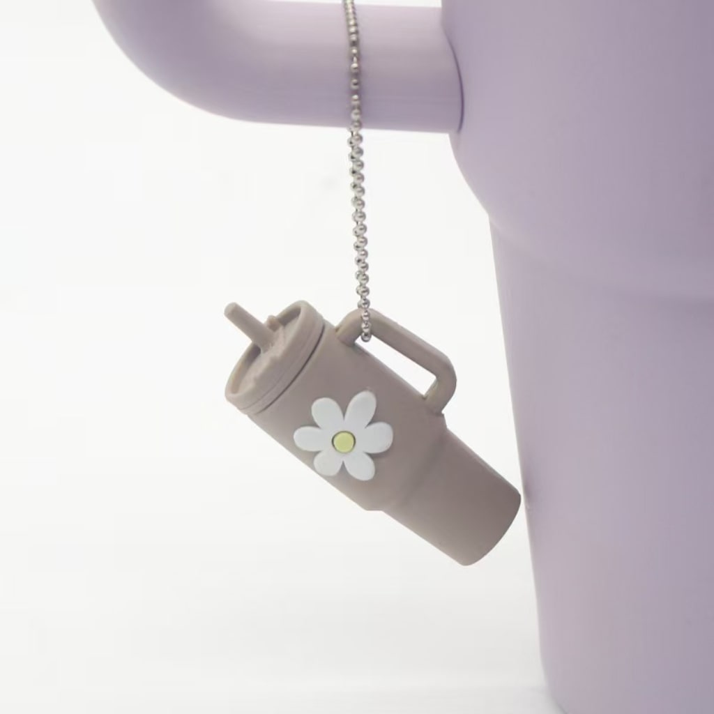 Silicone Mini Tumbler Keychains With Flowers,13 colors,Random Mix
