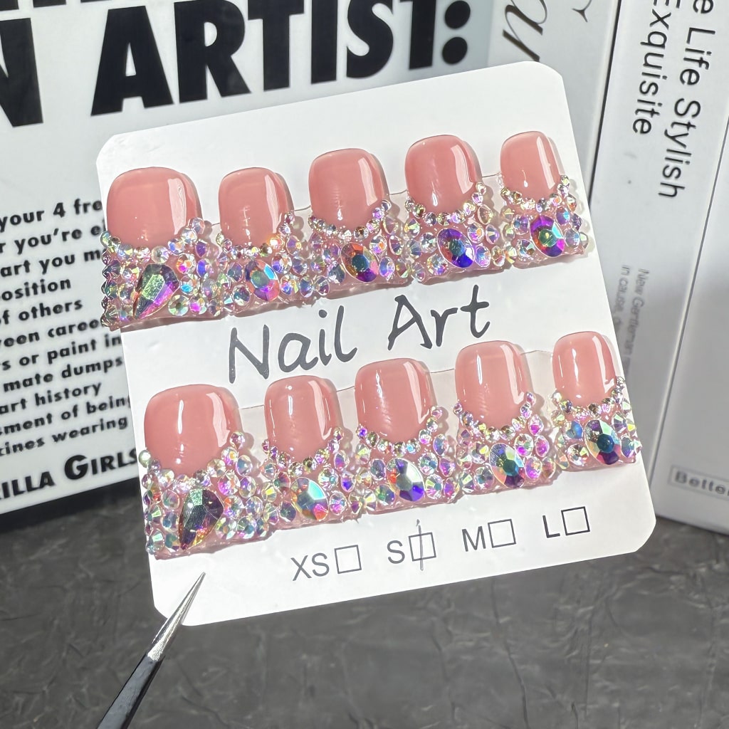 Shiny Shiny Pink Duck nails with French Style,Rhinestone,RJ
