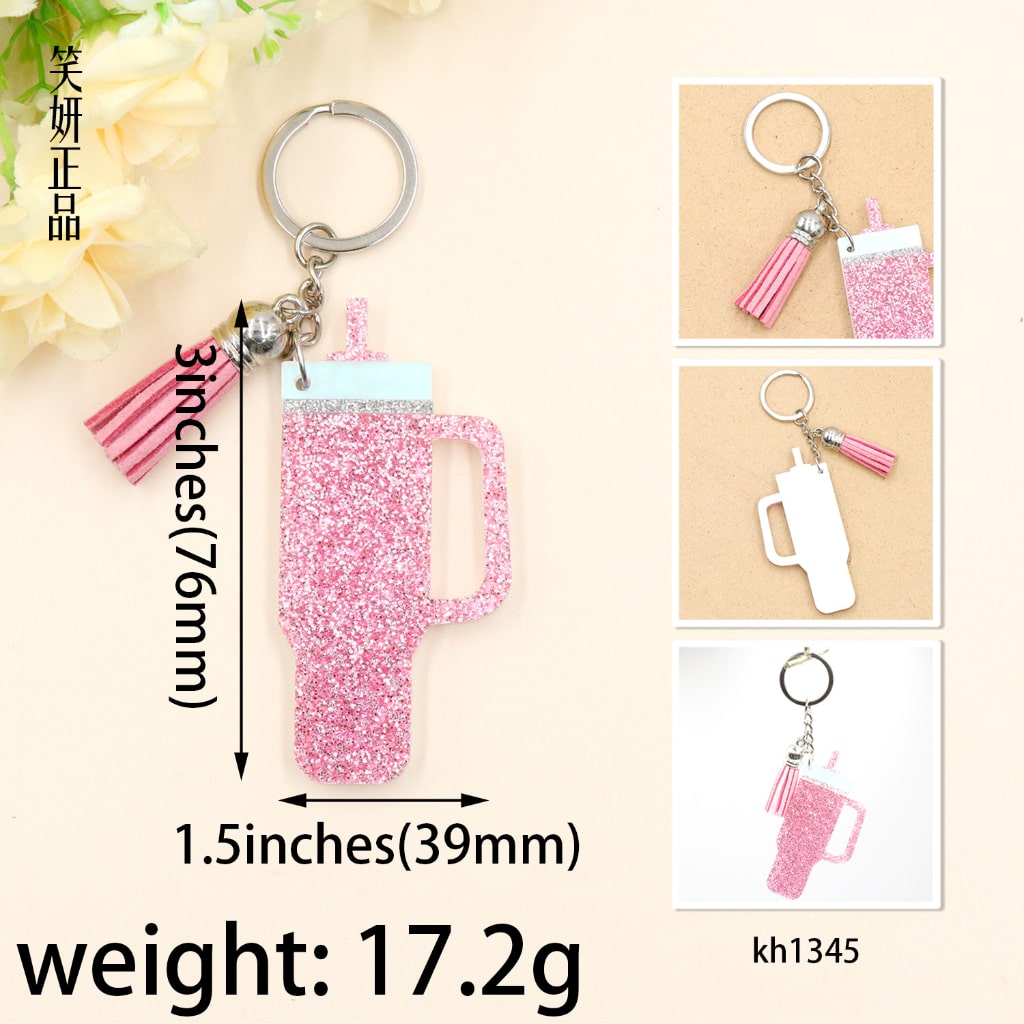 Acrylic Shiny Glitter Tumbler Keychains,5 colors
