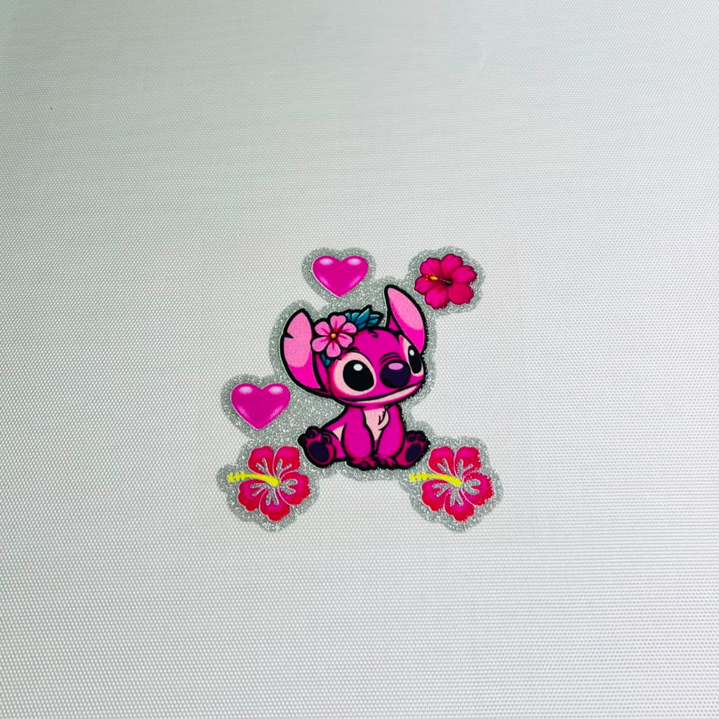 4inch Decals Shiny Glitter Cup Wraps, Water Proof,Cartoon ,Pink Stitch , Angel