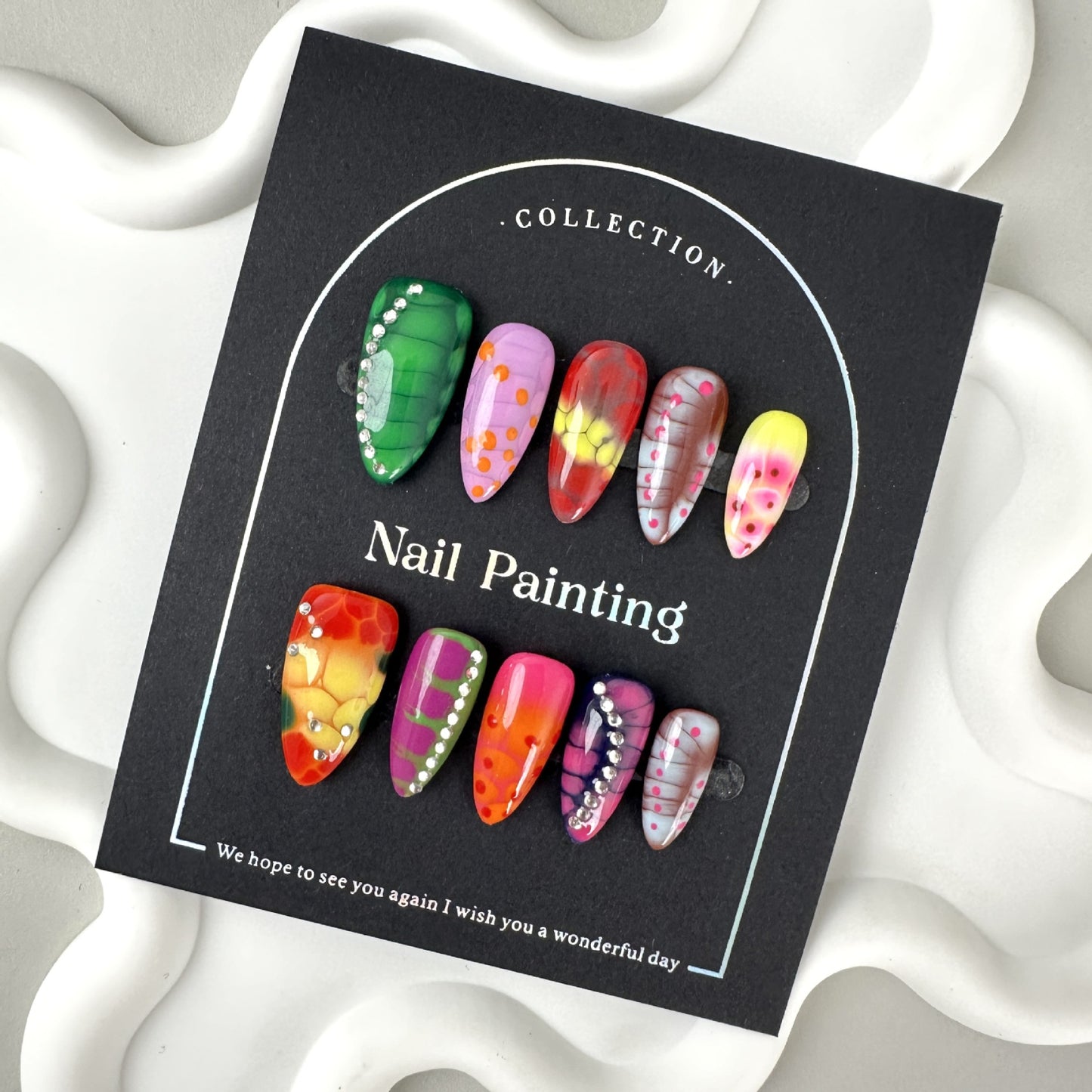 3D Colorful nails with Unique & Gradient Design,Glitter,CY