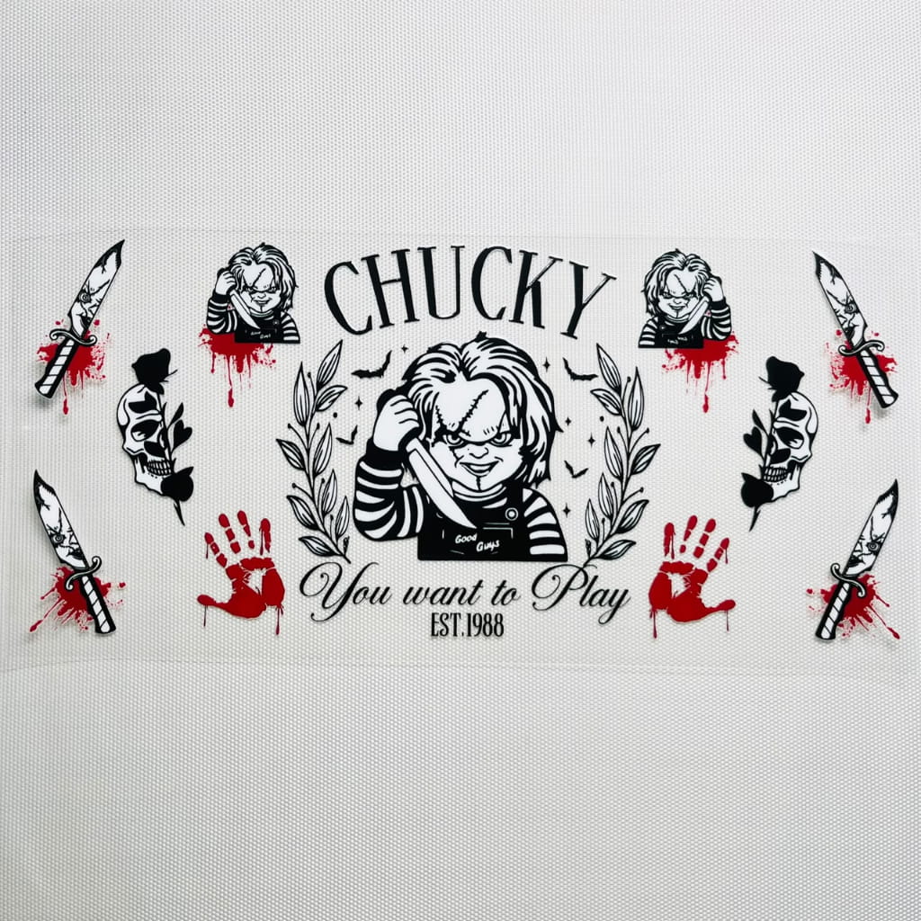 16oz UVDTF Cup Wraps,Halloween, Horroible, Spooky Vibes,Chucky