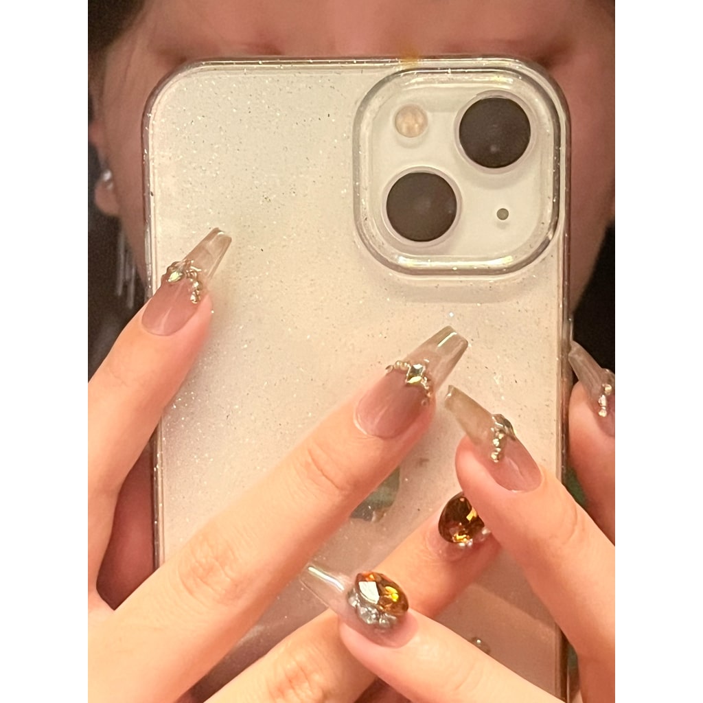 Brown cat eye nails with Small Rhinestone ,YZG
