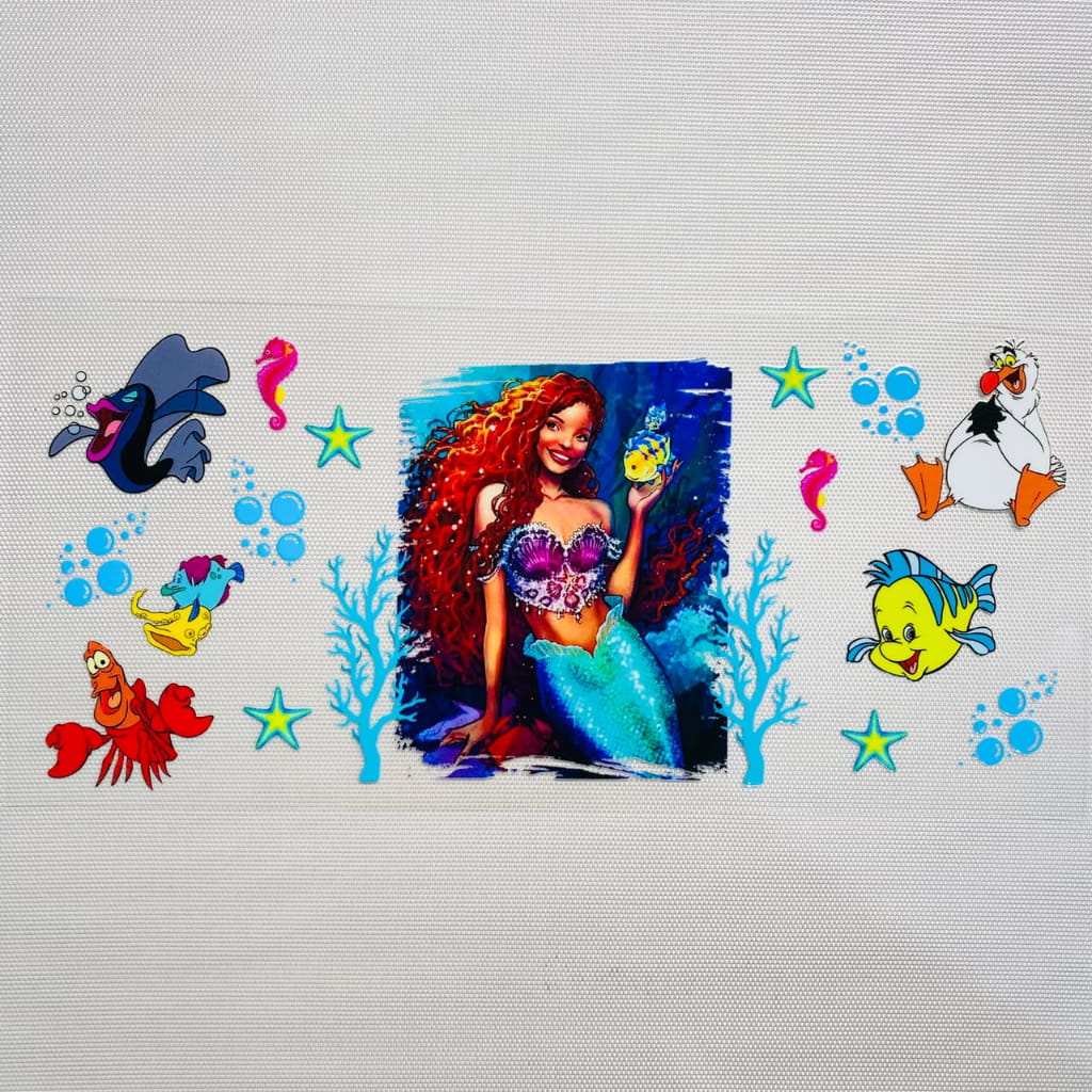 16oz UVDTF Cup Wraps ,Cartoon ,Princess, Black Ariel & Mermaid