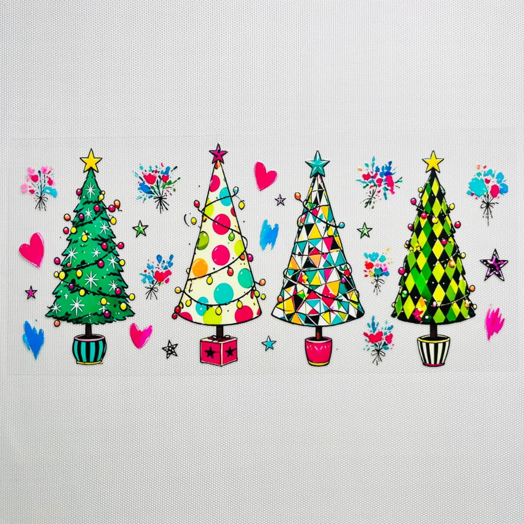16oz UVDTF Cup Wraps, Christmas Vibes ,Christmas Tree