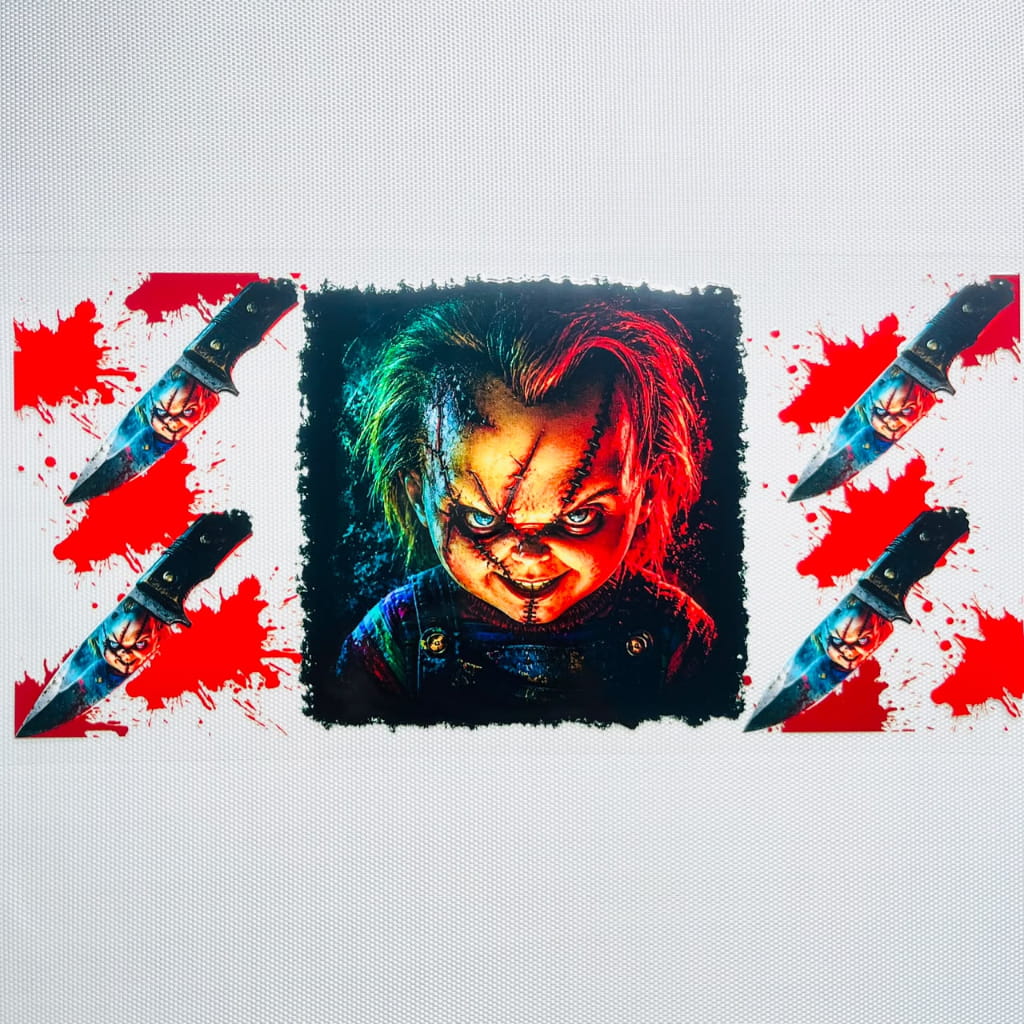 16oz UVDTF Cup Wraps,Halloween, Horroible, Spooky Vibes, Chucky