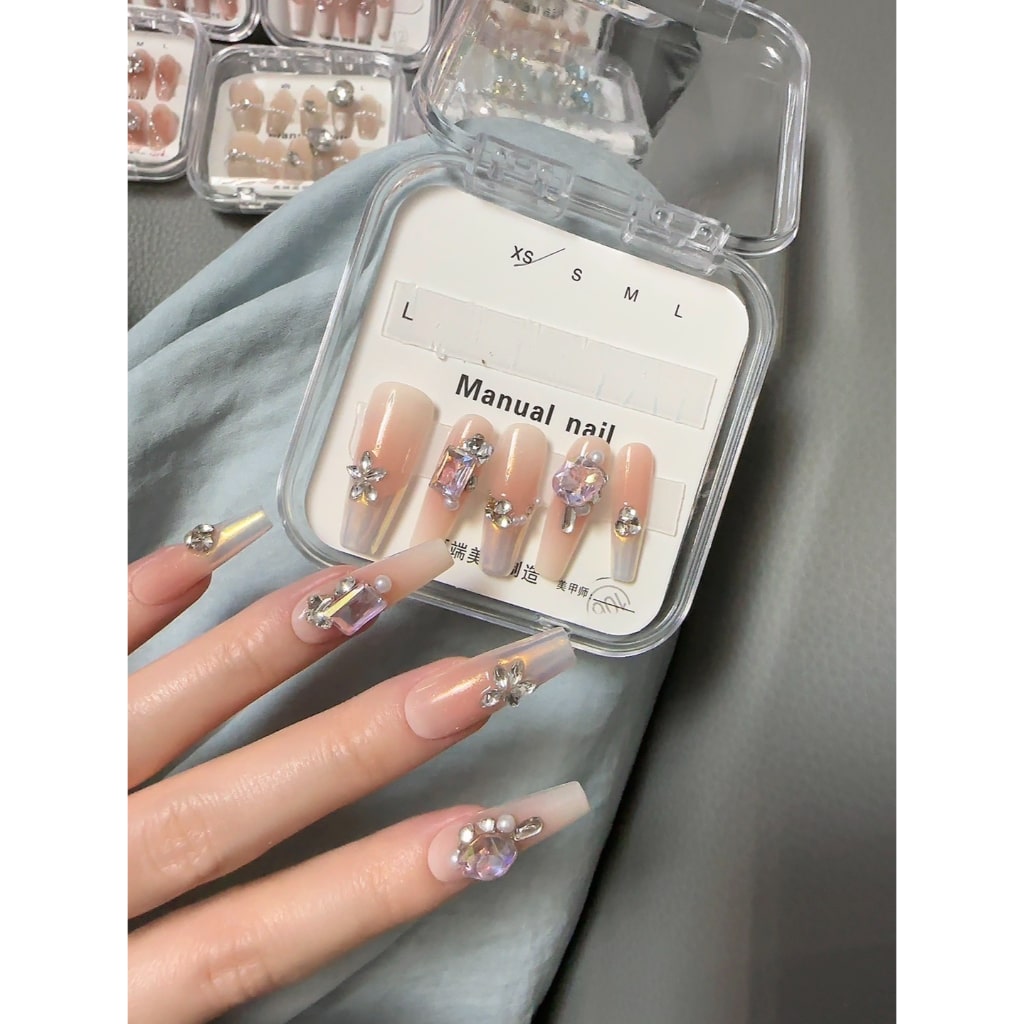 Laser Long-Thin nails with French,Rhinestone and Flower Design ,YZG