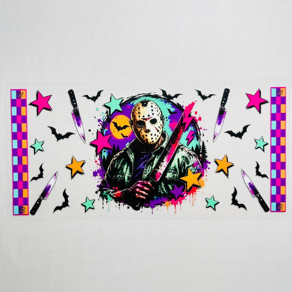 16oz UVDTF Cup Wraps,Cartoon , Halloween ,Horrible ,Spooky Vibes, Jason Voorhees