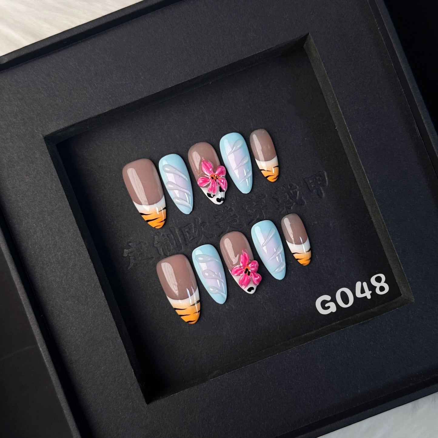 3D Flower nails with French & Gradient & Leopard Print Design,CY