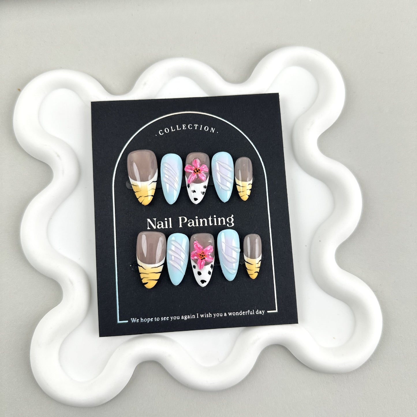 3D Flower nails with French & Gradient & Leopard Print Design,CY