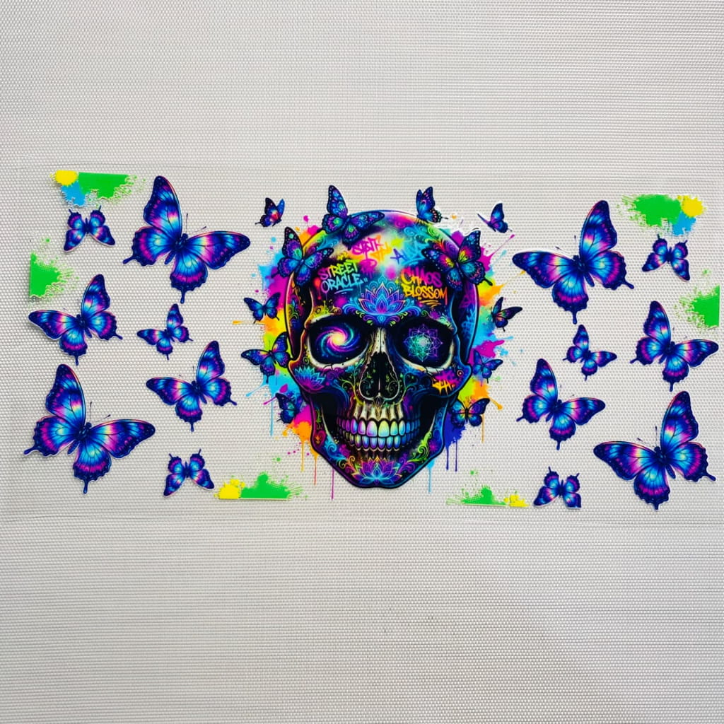 16oz UVDTF Cup Wraps, Horroible ,Skull ,Butterfly