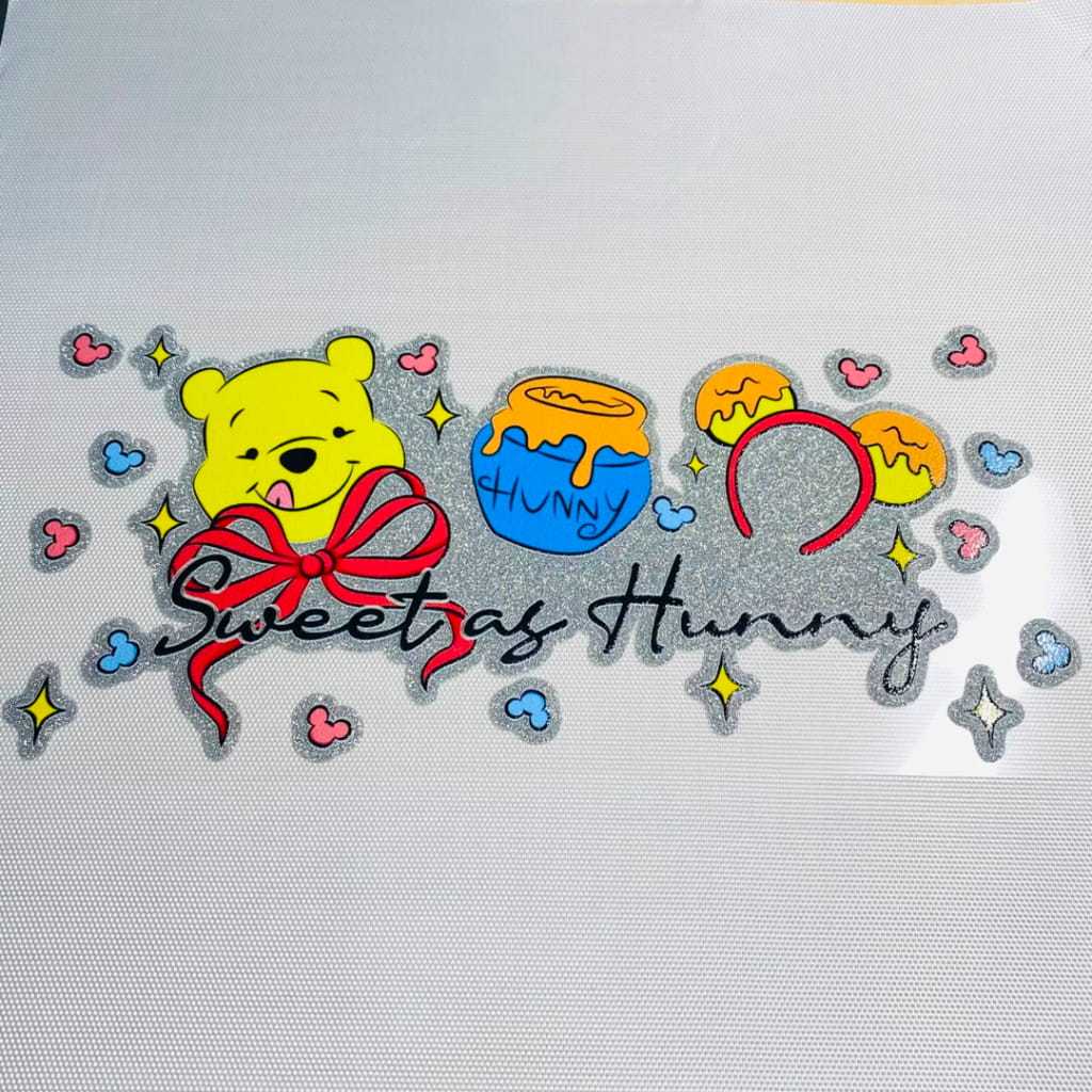 16oz UVDTF Shiny Glitter Cup Wraps, Water Proof ,Cartoon , Winnie Pooh