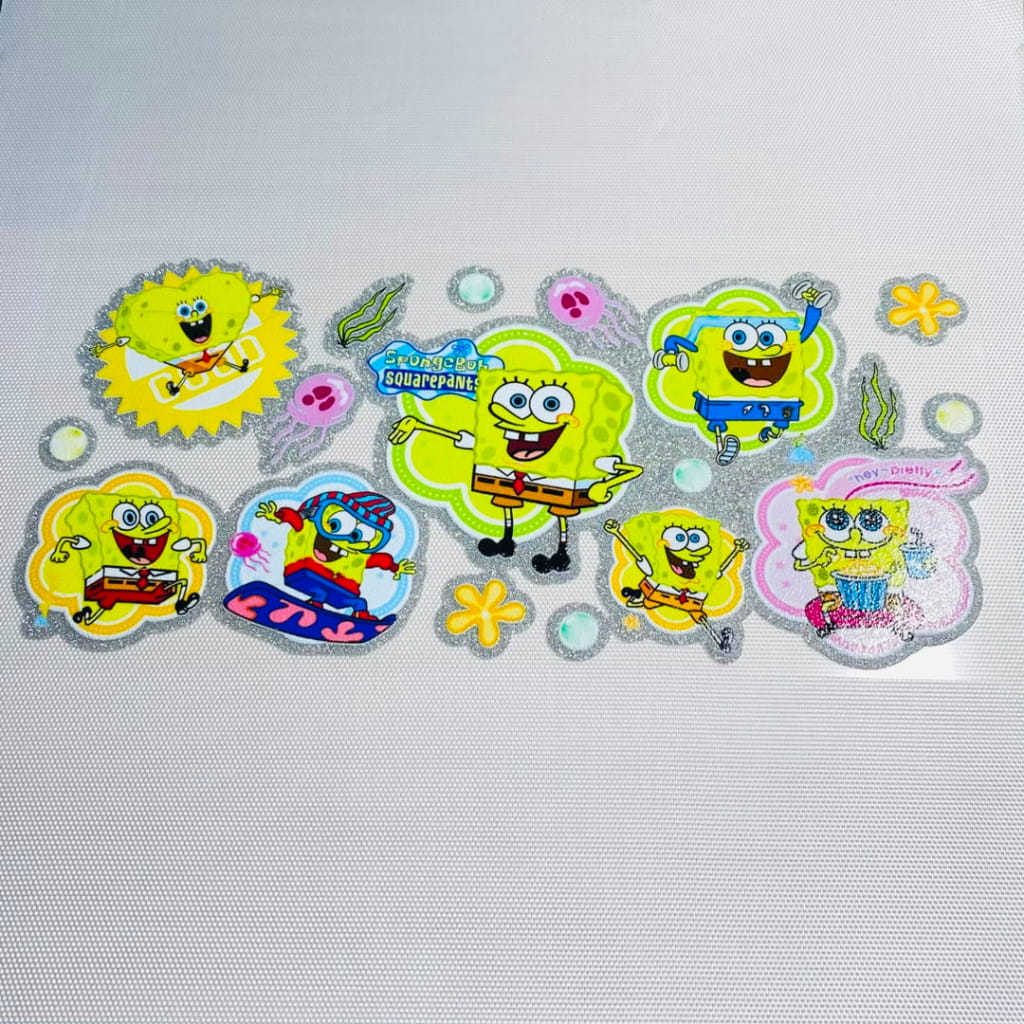16oz UVDTF Shiny Glitter Cup Wraps, Water Proof ,Cartoon ,Spongebob