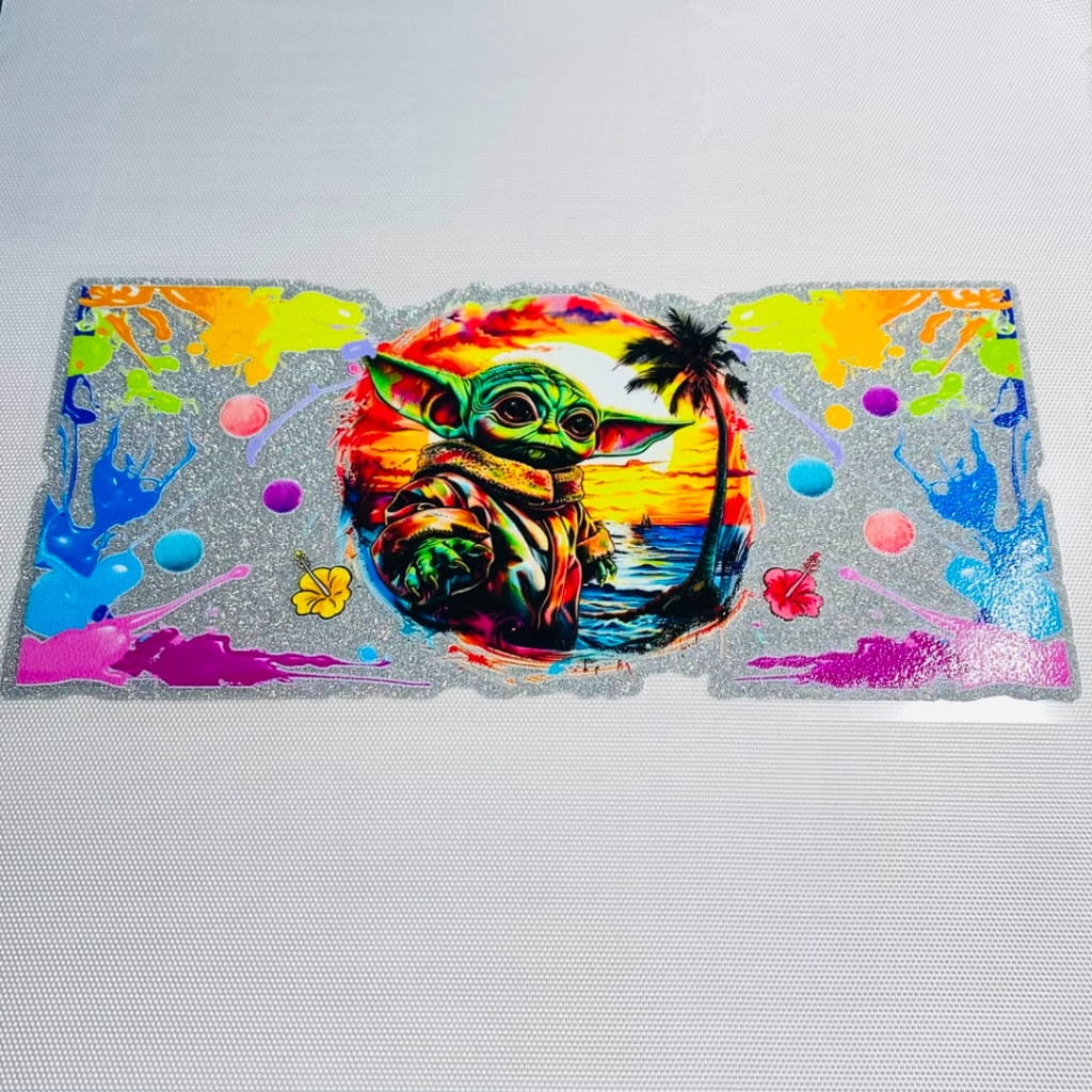 16oz UVDTF Shiny Glitter Cup Wraps, Water Proof ,Star Wars, Baby Yoda