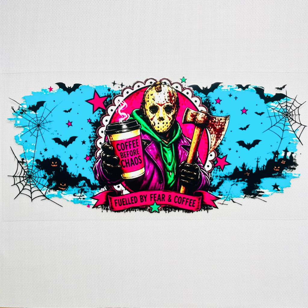 16oz UVDTF Cup Wraps,Cartoon , Halloween ,Horrible ,Spooky Vibes, jason voorhees