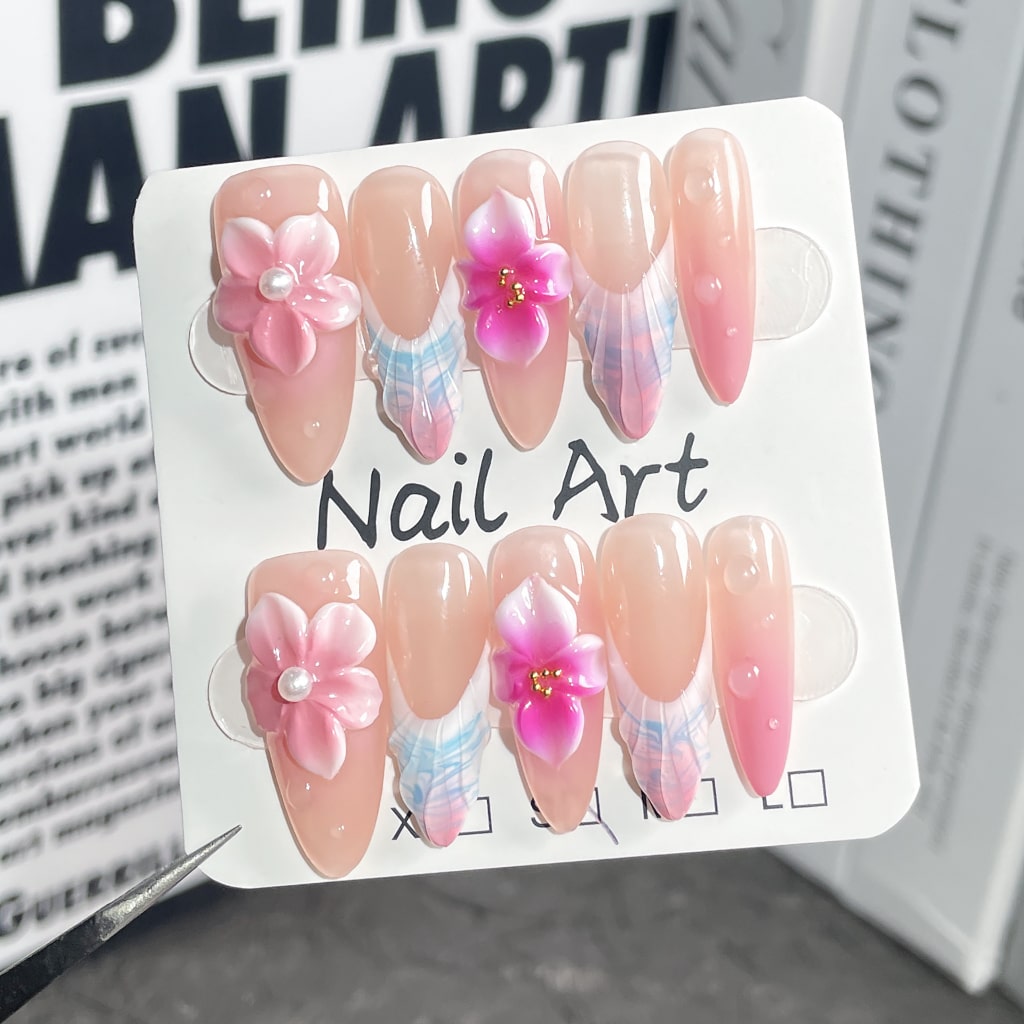 3D Flower nails with Gradient & Conch & Shell Design,RJ