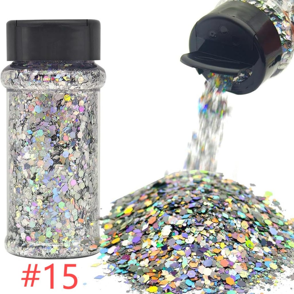 Laser/Holographic Golden Powder / Glitter Sequins For Snow Globe or DIY Items,1 bottle 57g/2floz ,18 Colors