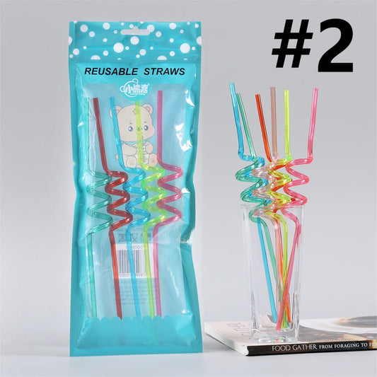 Solid Color Reusable Spiral Straw, Random Mix,1 bag 4pcs