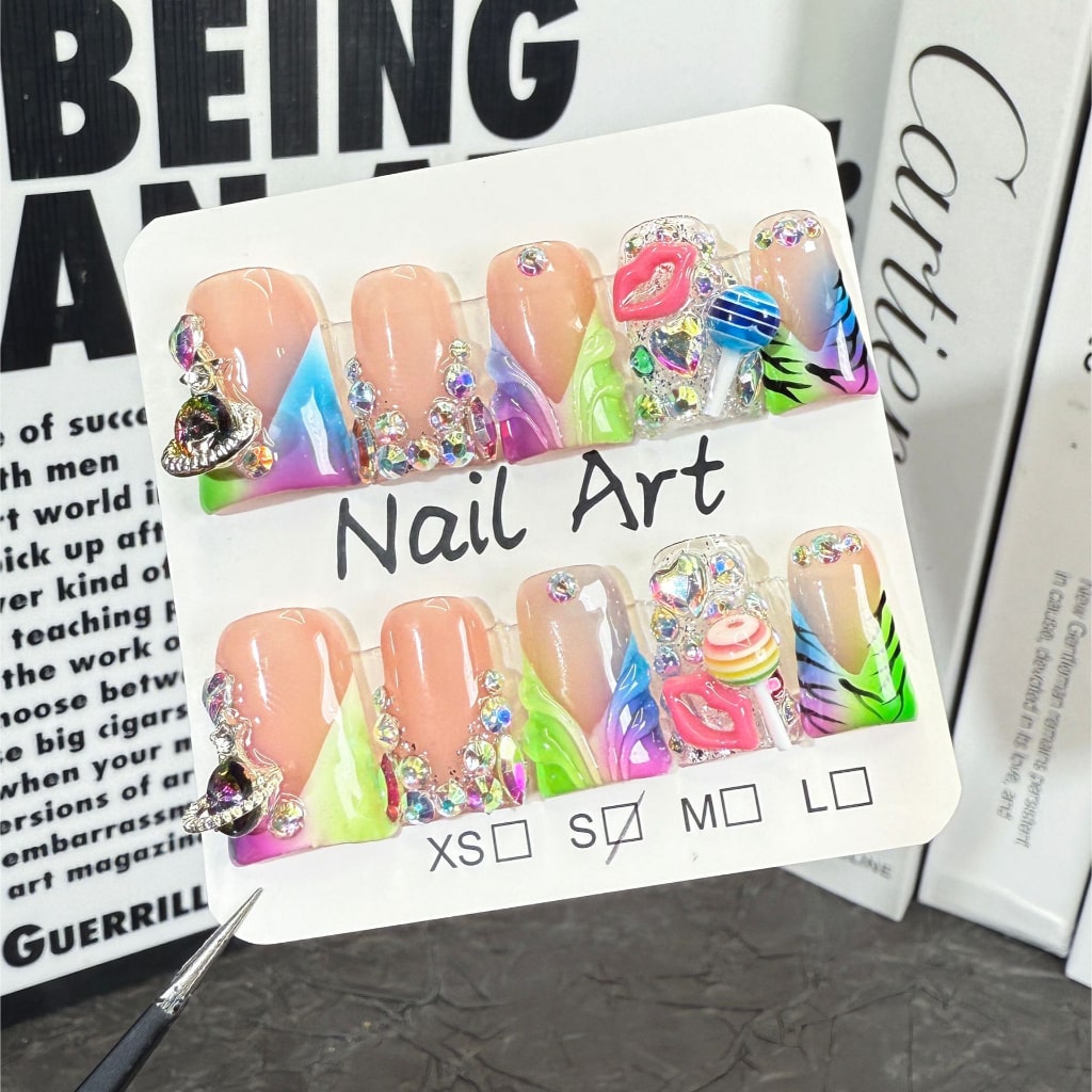 Mermaid Duck nails with Rhinestone & Lollipop & Lips Charms & Gradient & French Style,RJ