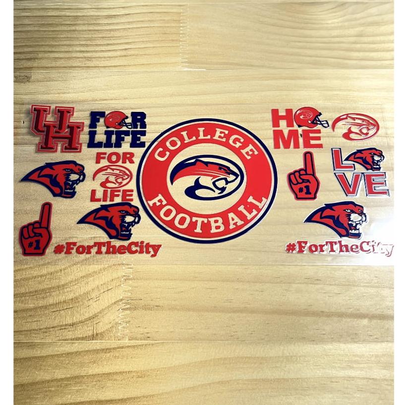 16oz UVDTF Cup Wraps,Colleage Football Sport Teams , Houston Cougars, UH