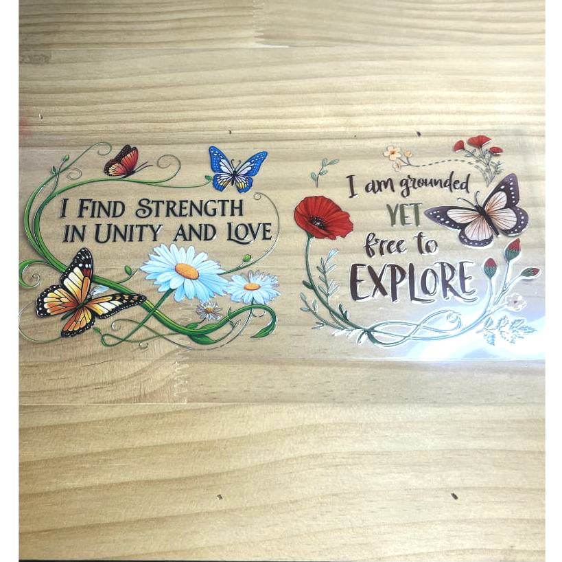 16oz UVDTF Cup Wraps, Butterfly & Words