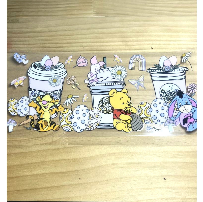 16oz UVDTF Cup Wraps, Cartoon, Easter Winnie Pooh