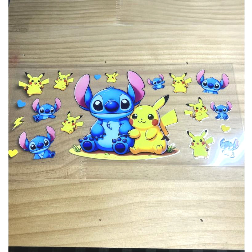 16oz UVDTF Cup Wraps, Cartoon ,Stitch & Pikachu