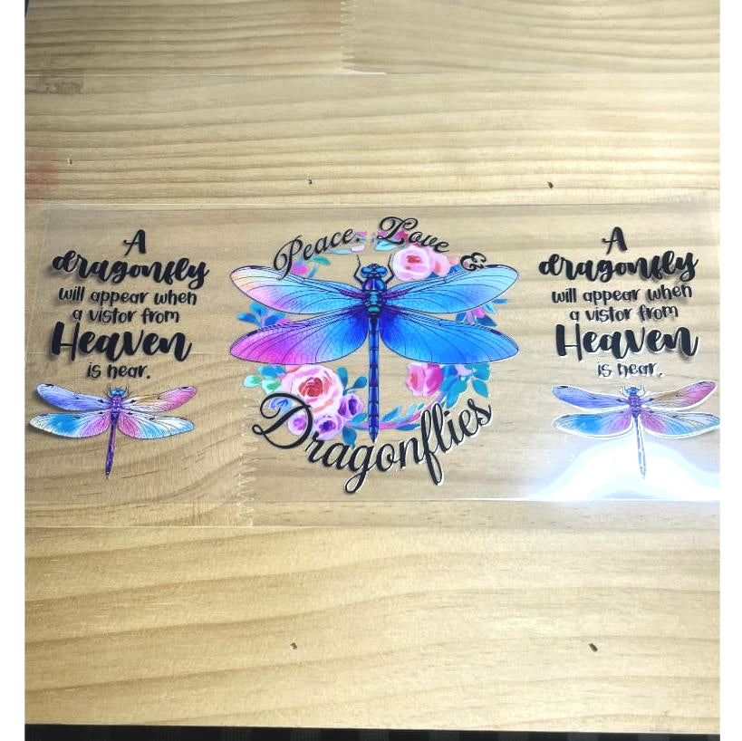 16oz UVDTF Cup Wraps, Words & Dragonfly