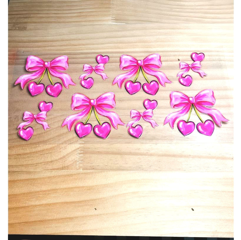 16oz UVDTF Cup Wraps ,Bownet & Bow , Cherry Heart