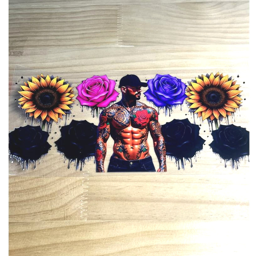 16oz UVDTF Cup Wraps ,Rose ,Sunflower ,Tattoo Man