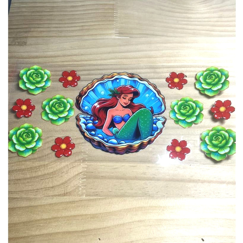 16oz UVDTF Cup Wraps,Cartoon Princess, Ariel & Mermaid