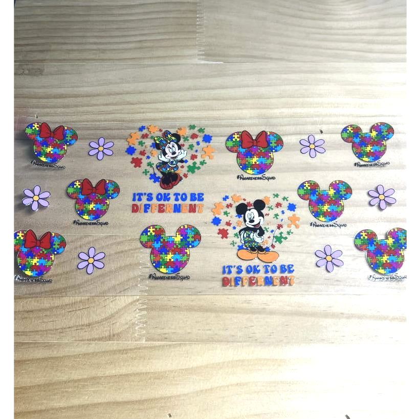 16oz UVDTF Cup Wraps,Autism ,Mickey Mouse