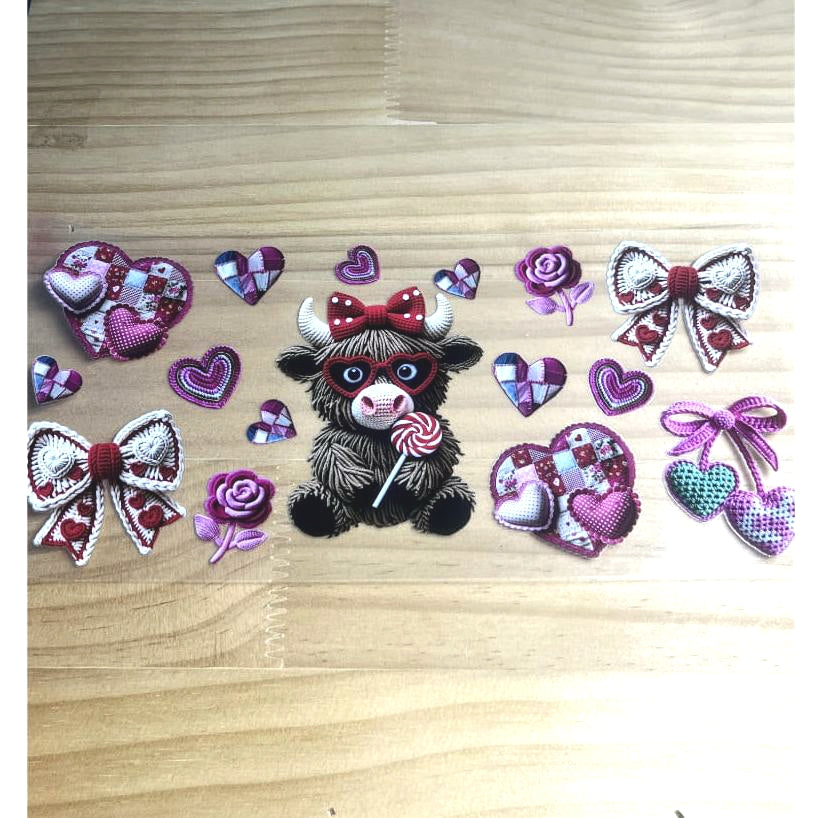 16oz UVDTF Cup Wraps ,Cow ,Heart ,Bownet