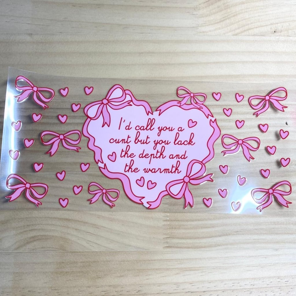 16oz UVDTF Cup Wraps, Heart & Bow & Word