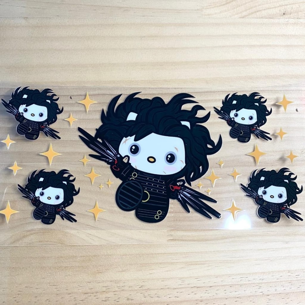 16oz UVDTF Cup Wraps, Edward Hello Kitty ,Cartoon