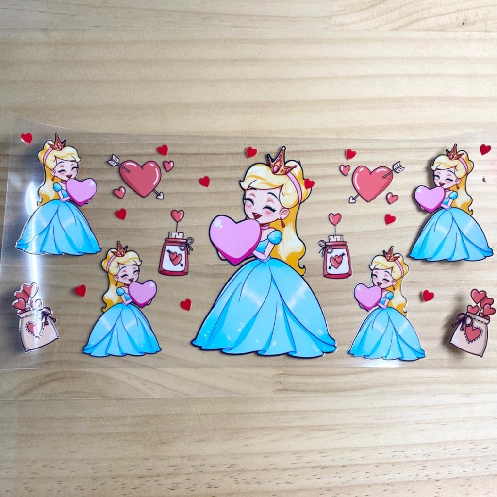 16oz UVDTF Cup Wraps,Princess Cinderella ,Cartoon, Heart