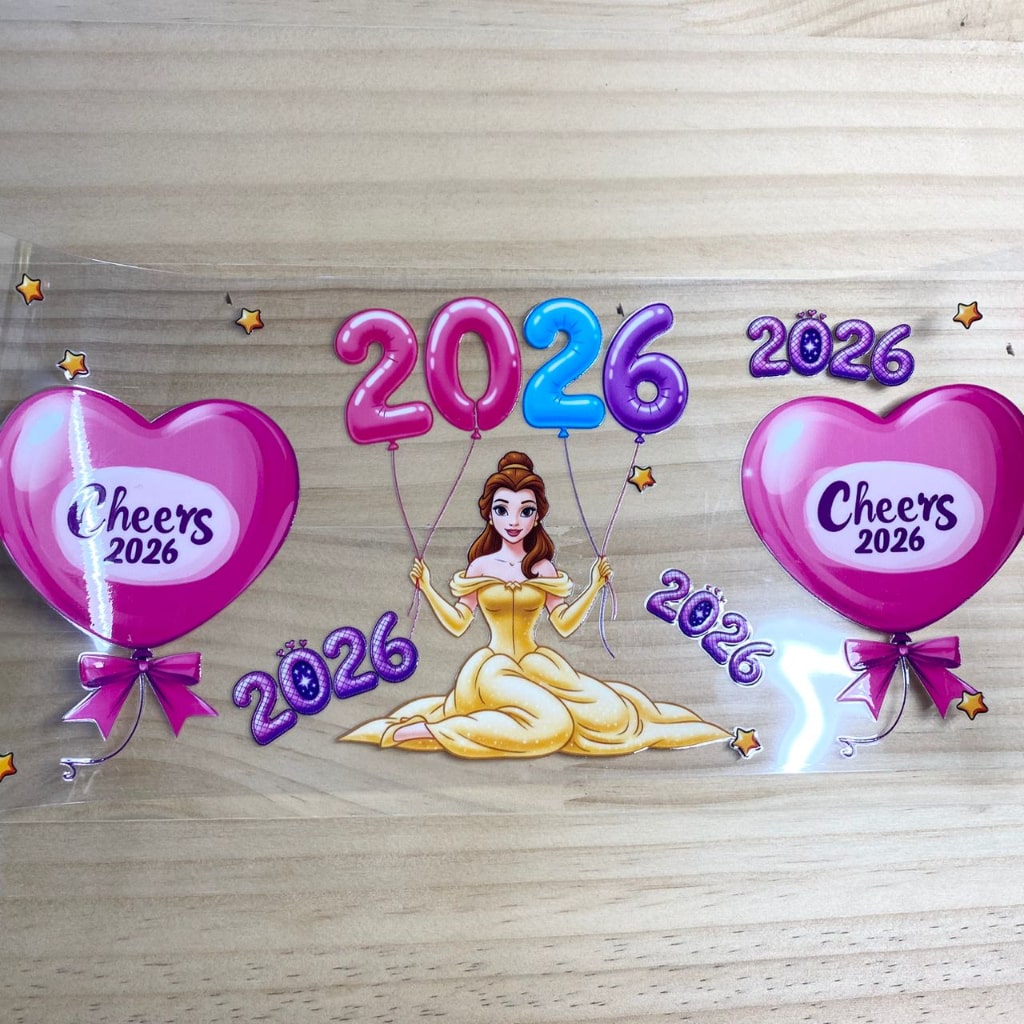 16oz UVDTF Cup Wraps,Princess Bella ,Happy 2026 ,Cartoon