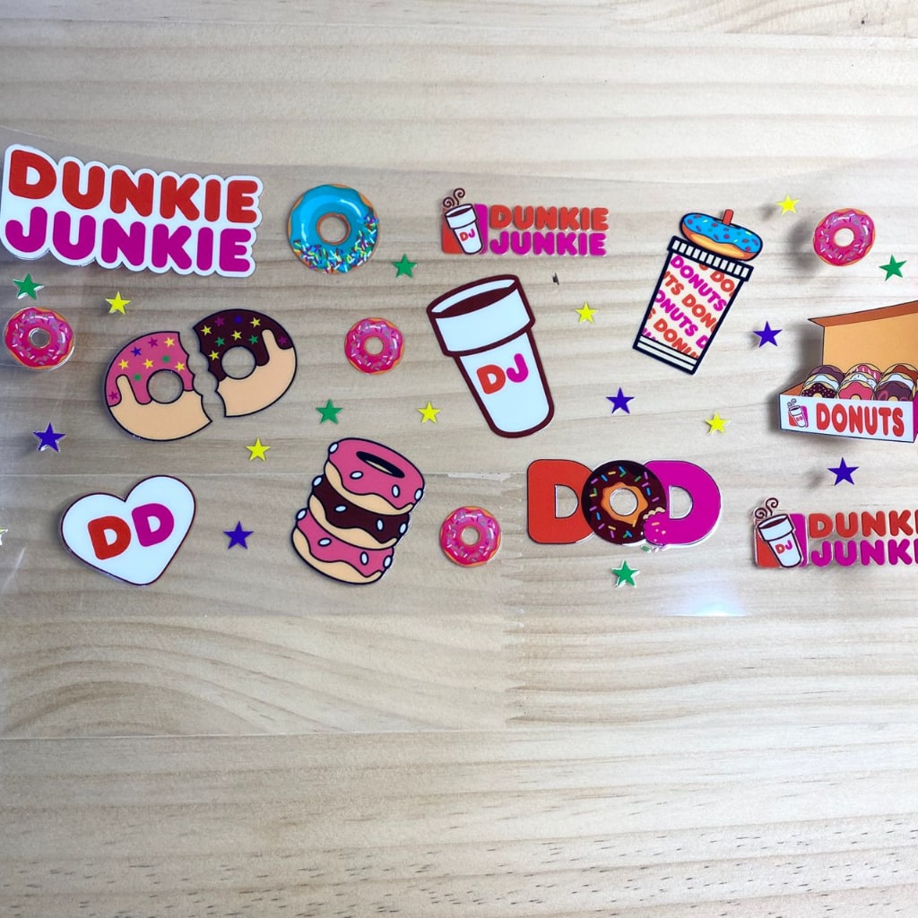 16oz UVDTF Cup Wraps, Donuts & Dunkie Junkie