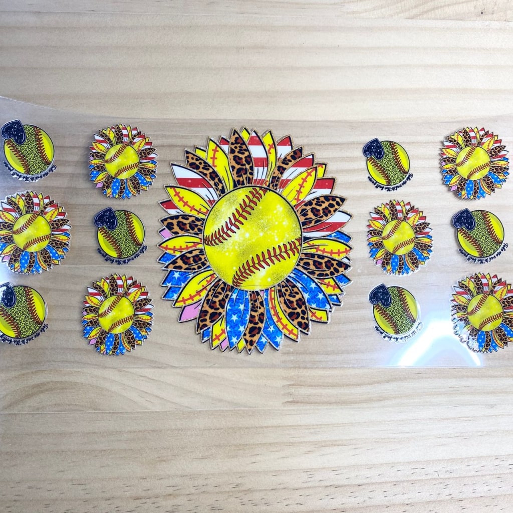 16oz UVDTF Cup Wraps, Sunflower Softball