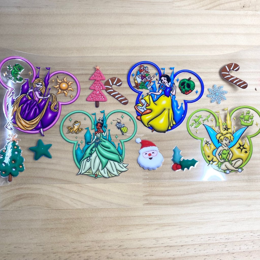 16oz UVDTF Cup Wraps,Princess & Mouse Head, Cartoon