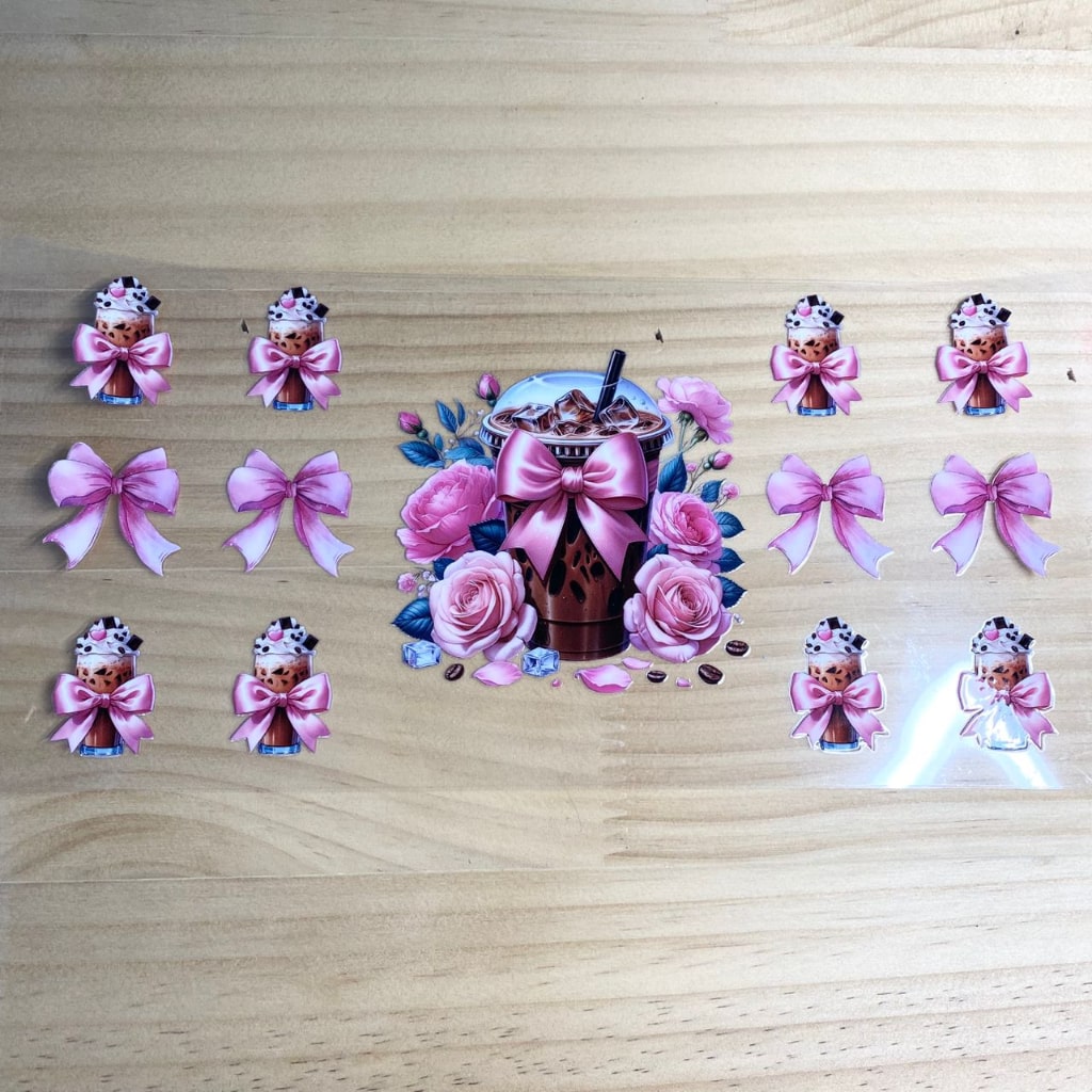 16oz UVDTF Cup Wraps,Ice Chocolate Milk & Bow