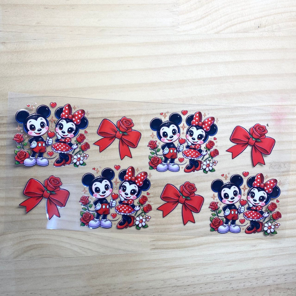 16oz UVDTF Cup Wraps,Micky & Minnie Couple & Bow, Cartoon