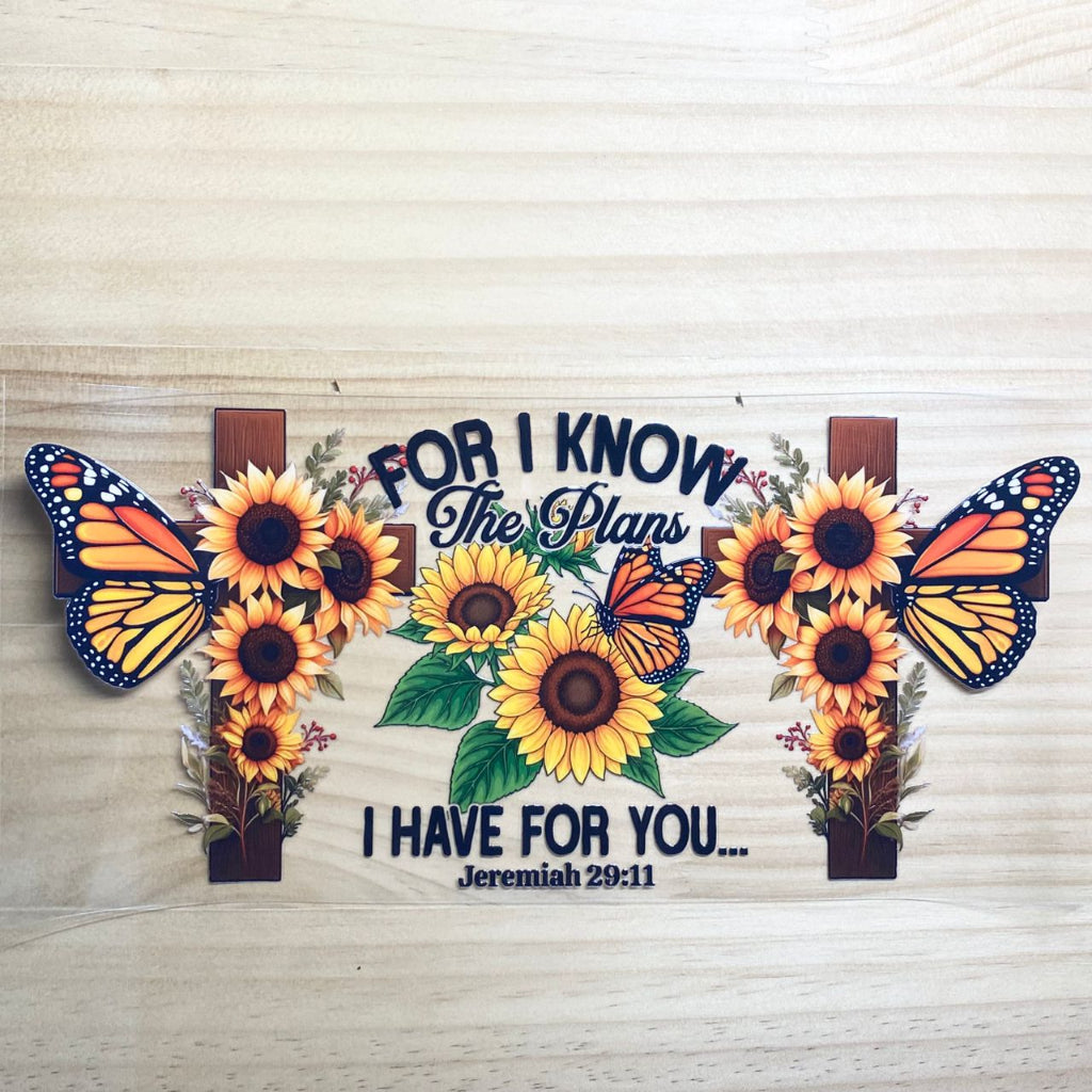 16oz UVDTF Cup Wraps,Sunflower Cross & Religious & Faith With Butterfly