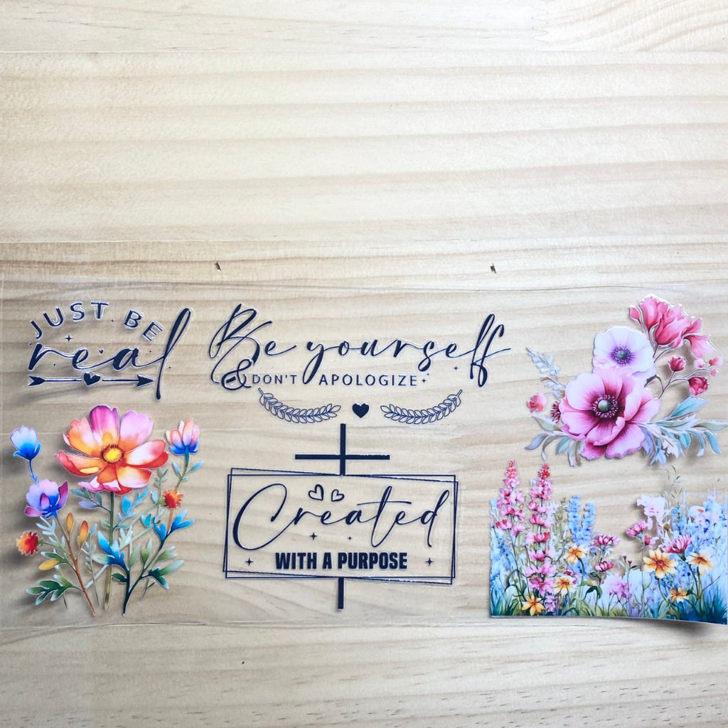 16oz UVDTF Cup Wraps,Cross & Flowers & Words