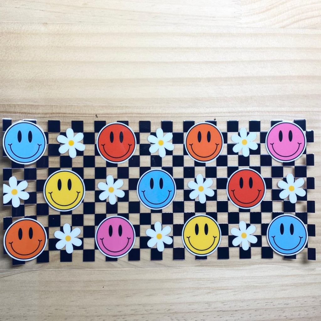 16oz UVDTF Cup Wraps,Smile Face & Daisy Flower