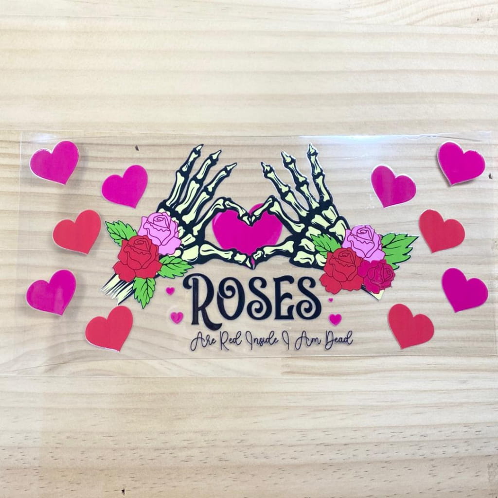 16oz UVDTF Cup Wraps, Skeleton Hand With Roses and Heart