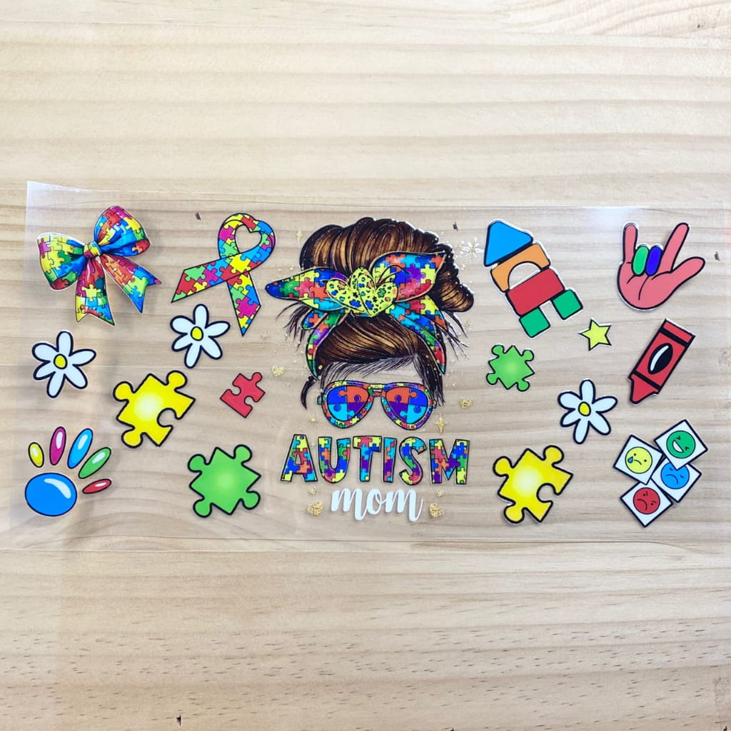 16oz UVDTF Cup Wraps, Autism Mom & Mama & Mother